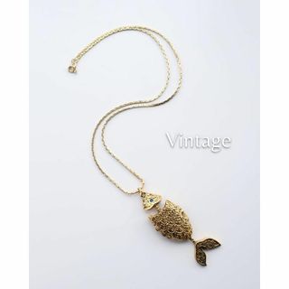 ヴィンテージ(VINTAGE)の【vintage】フィッシュ 魚モチーフ ゴールド K18GF 刻印 ネックレス(ネックレス)