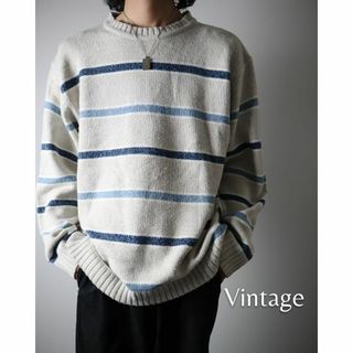 ヴィンテージ(VINTAGE)の【vintage】ボーダー オーバーサイズ ルーズ ニット セーター 2XL 白(ニット/セーター)