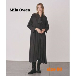 ミラオーウェン(Mila Owen)のMila Owen 裾テールギャザーボウタイワンピース チャコールグレー 00(ロングワンピース/マキシワンピース)