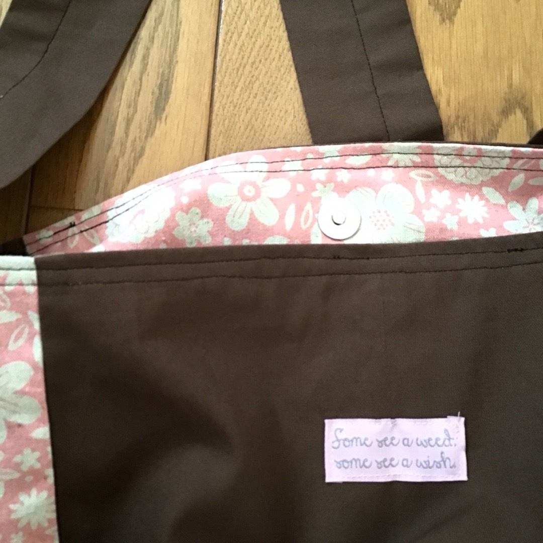 【もへじ製】ハンドメイドバッグ　ワンショルダーバッグ　焦茶・ピンク色 ハンドメイドのファッション小物(バッグ)の商品写真