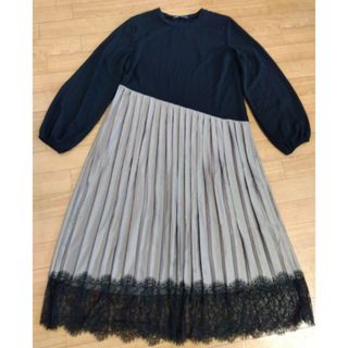 ザラ(ZARA)のZARA ザラ　ワンピース　ブラック　プリーツ　レース　カーキ　ベージュ　黒(ロングワンピース/マキシワンピース)