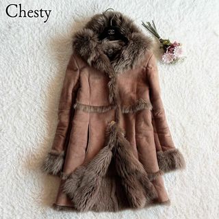 Chesty - 美品◆Chesty◆トスカーナラム　リアルムートンコート　ブラウン　羊革　ロング