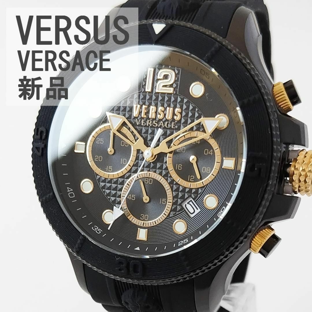 VERSUS(ヴェルサス)のVERSUS VERSACE新品メンズ腕時計ブラック黒ゴールドクロノグラフ日付 メンズの時計(腕時計(アナログ))の商品写真