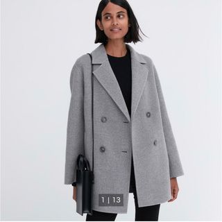 ユニクロ(UNIQLO)の☆ ユニクロダブルフェイスショートコート　グレー　M(チェスターコート)