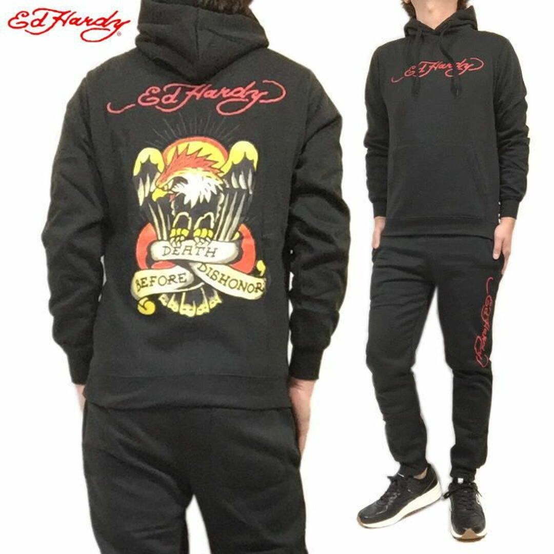 Ed Hardy(エドハーディー)の新品 黒 Ｍ エドハーディー Ed Hardy 裏起毛 セットアップ 上下セット メンズのスーツ(セットアップ)の商品写真