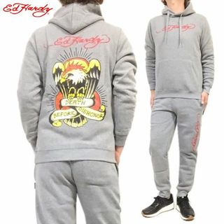 新品 灰 Ｍ エドハーディー Ed Hardy 裏起毛 セットアップ 上下セット