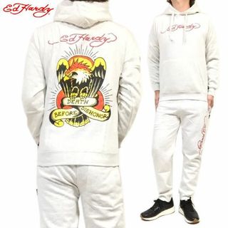 エドハーディー(Ed Hardy)の新品 白 Ｍ エドハーディー Ed Hardy 裏起毛 セットアップ 上下セット(セットアップ)