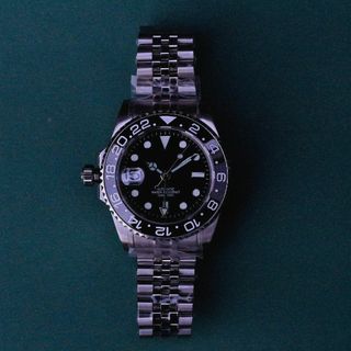 【新品  MOD】 NH34搭載 GMT ノーロゴ 腕時計 9時リューズ(腕時計(アナログ))