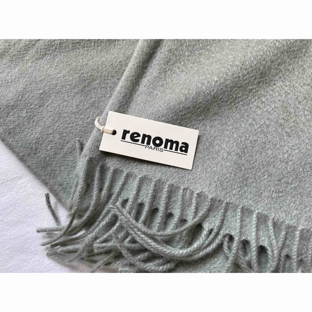 【新品】RENOMA PARIS マフラー グリーン カシミヤ ロゴ 刺繍 レディースのファッション小物(マフラー/ショール)の商品写真