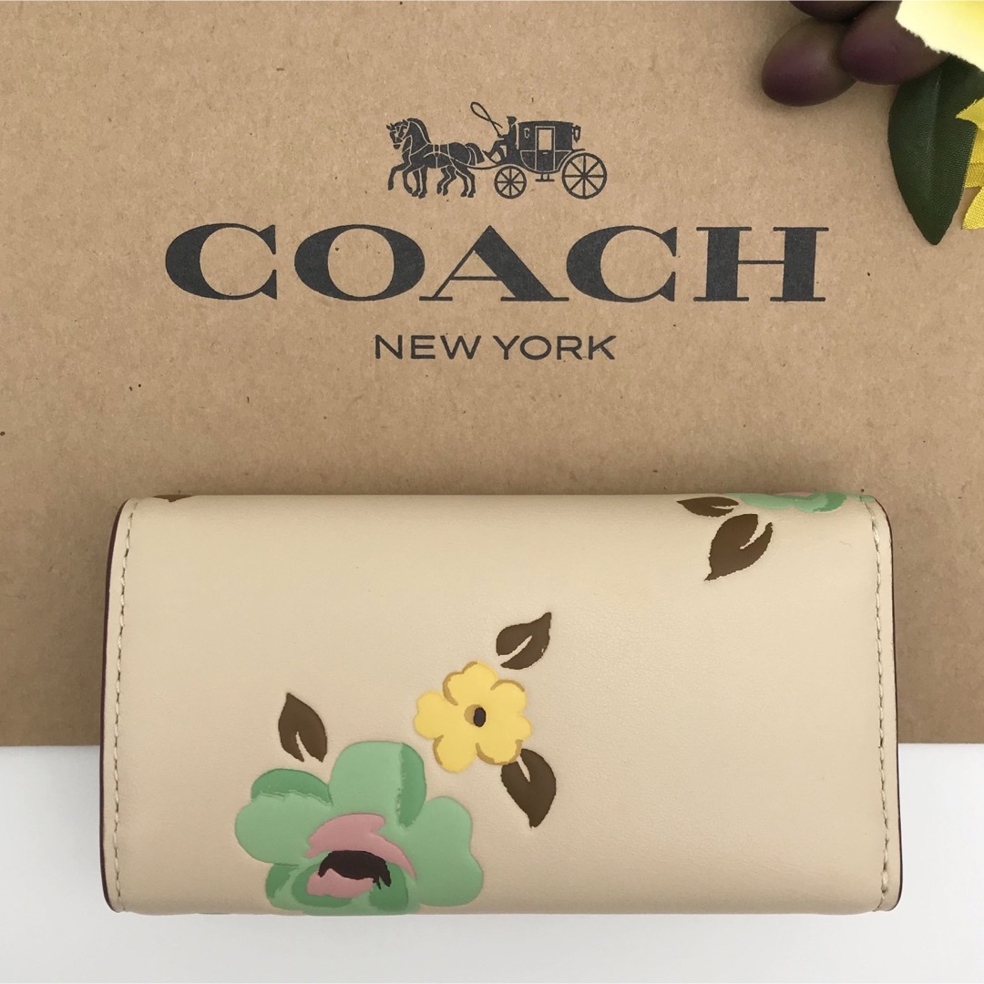 COACH ☆大人気☆ 6リング キーケース フローラルプリント 花柄 新品縦