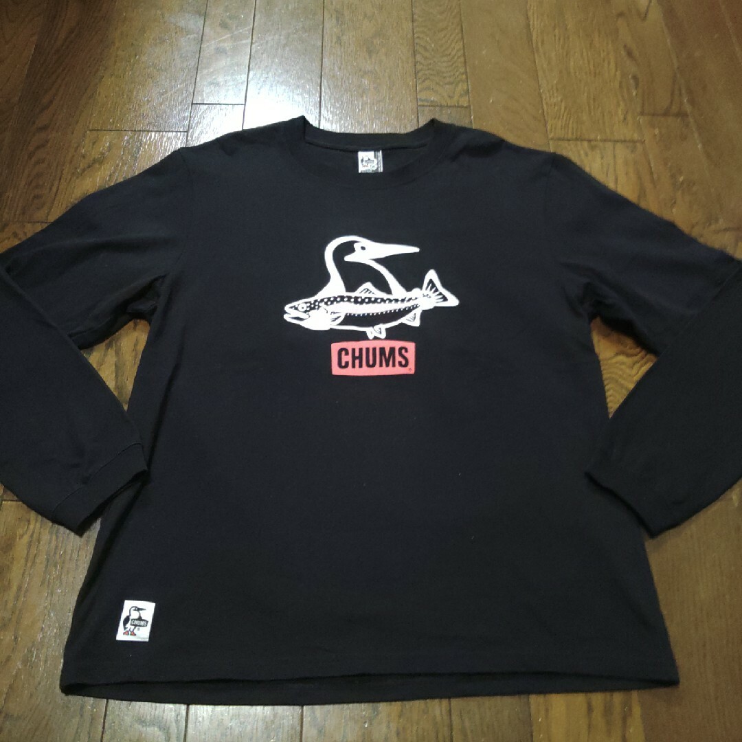 CHUMS(チャムス)のCHUMS　鮭　シャケ　ロンT　長袖　XL　黒 メンズのトップス(Tシャツ/カットソー(七分/長袖))の商品写真