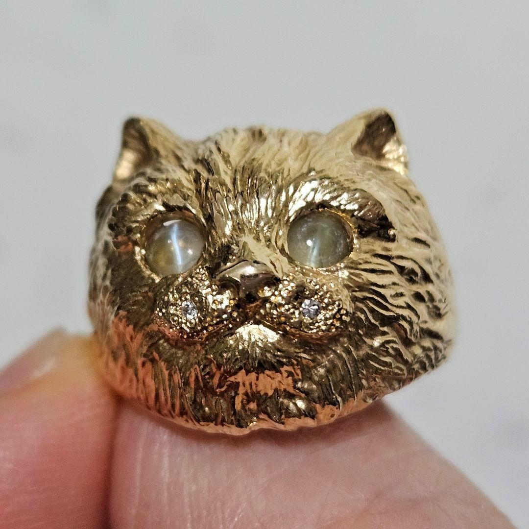 K18 可愛い猫のゴールドリング 12号 キャッツアイ K18 可愛い猫のゴールドリング 12号 キャッツアイ