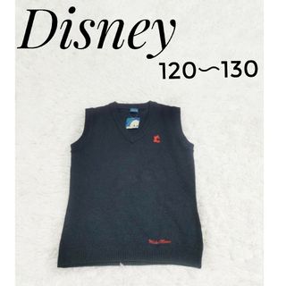 ディズニー(Disney)のDisney　ベスト　紺　ミッキー刺繍　タグ付き　120〜130　新品(ニット)