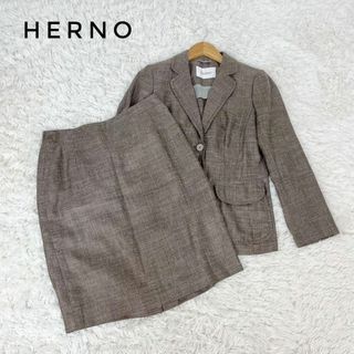 ブランドHE624 希少•美品 HERNO 花柄 セットアップ スカート 裏地付 青 絹