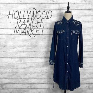 ハリウッドランチマーケット(HOLLYWOOD RANCH MARKET)の美品！ ハリウッドランチマーケット 花柄切替 デニムシャツワンピース(ロングワンピース/マキシワンピース)