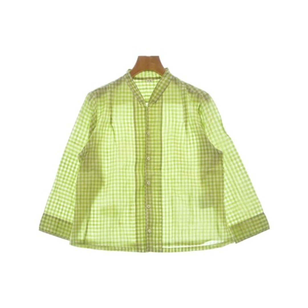 春夏ポケット45R カジュアルシャツ -(M位) 緑x黄緑x白(チェック)