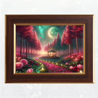 【フレーム付】月光のバラ園　薔薇園　幻想的　月　夜空　２L　作品のみ購入可能(絵画/タペストリー)