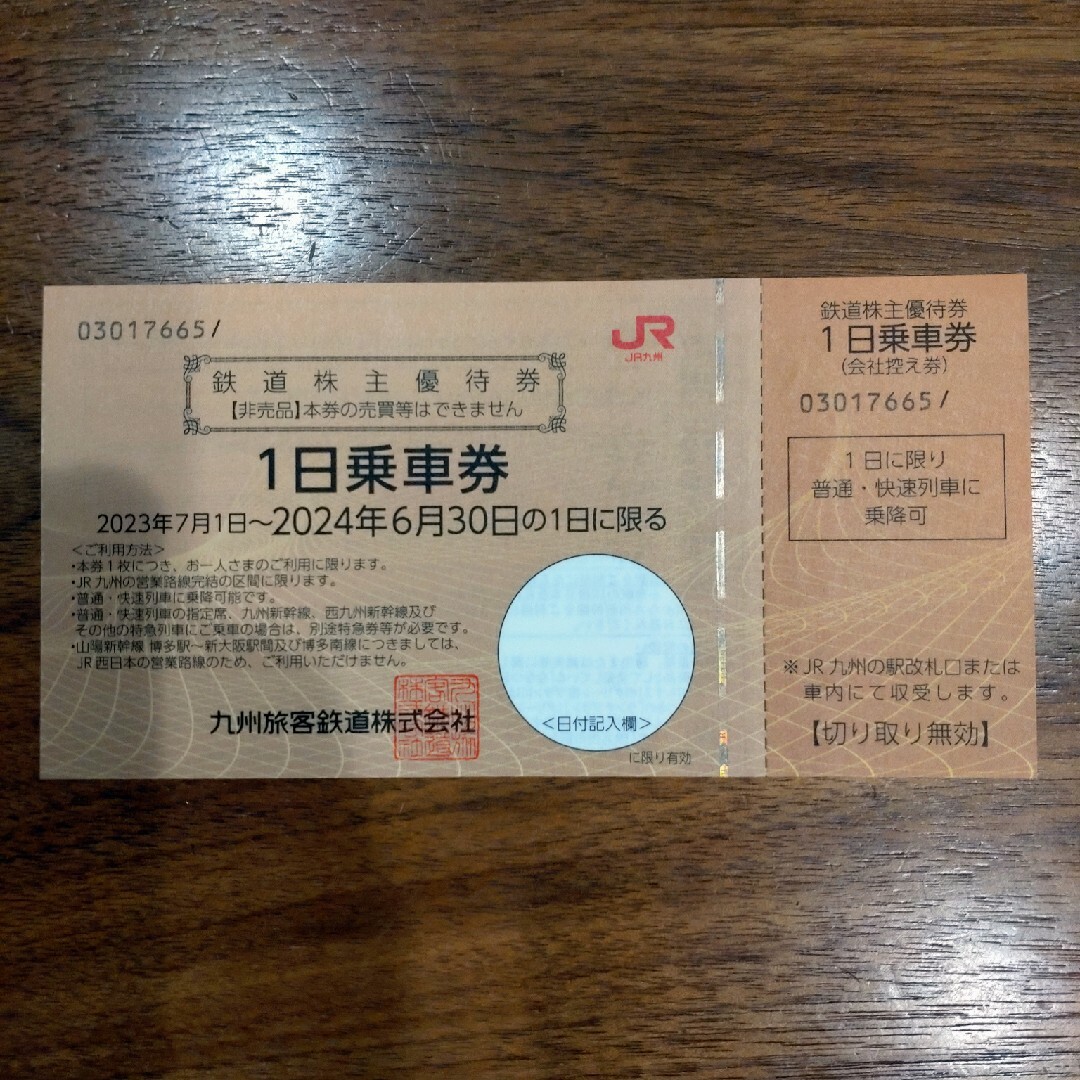 JR(ジェイアール)のJR九州　株主優待券　3枚綴り チケットの乗車券/交通券(鉄道乗車券)の商品写真