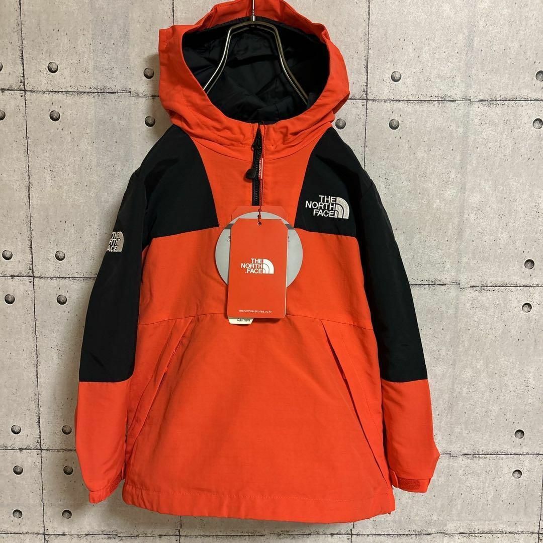 THE NORTH FACE(ザノースフェイス)の【新品】ノースフェイス　マウンテンパーカー　レッド　ブラック　キッズ110 キッズ/ベビー/マタニティのキッズ服男の子用(90cm~)(ジャケット/上着)の商品写真