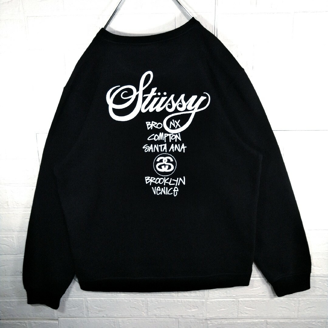 STUSSY(ステューシー)の【STUSSY】 ワールドツアー　裏起毛　ビッグシルエット　スウェット　黒 メンズのトップス(スウェット)の商品写真