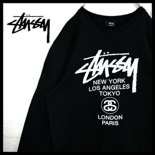 ステューシー(STUSSY)の【STUSSY】 ワールドツアー　裏起毛　ビッグシルエット　スウェット　黒(スウェット)