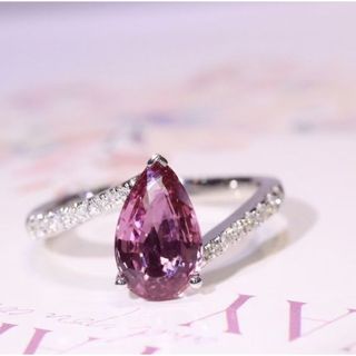 天然ピンク サファイア  ダイヤ リング1.59ct k18 f(リング(指輪))