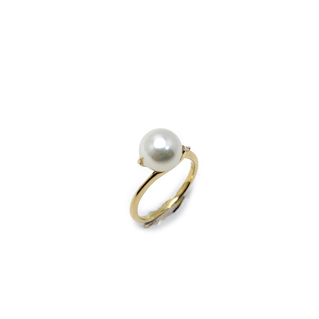 K18 18金イエローゴールド アコヤパール 真珠 約8.5mm ダイヤモンド リング 指輪 約11号 アクセサリー ジュエリー レディースのアクセサリー(リング(指輪))の商品写真