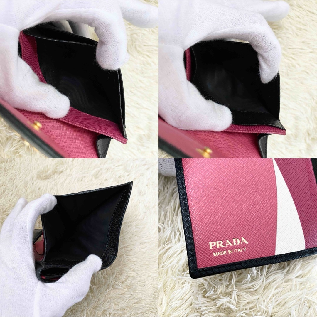 PRADA(プラダ)の極美品✨プラダ PRADA サフィアーノレザー ブラック ピンク 折り財布 レディースのファッション小物(財布)の商品写真