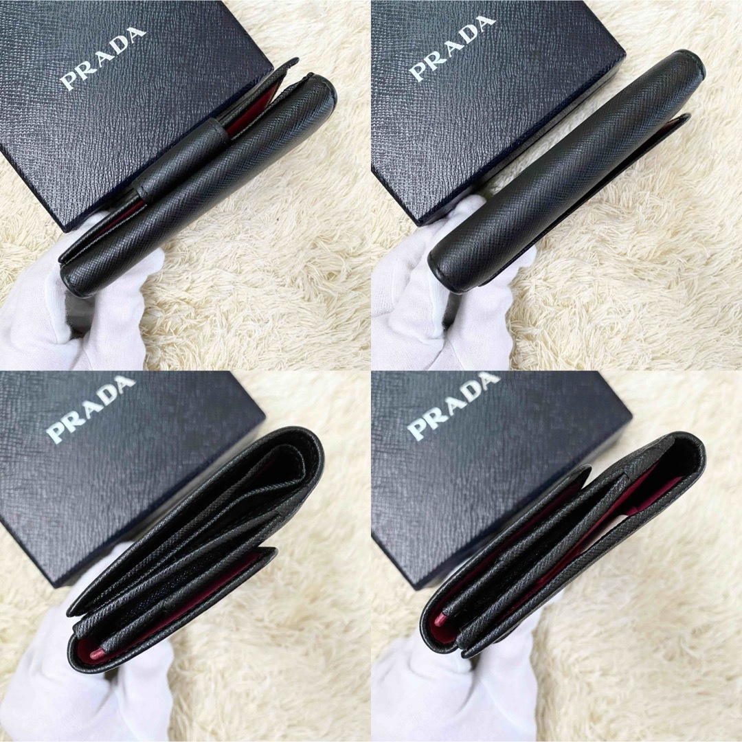 PRADA(プラダ)の極美品✨プラダ PRADA サフィアーノレザー ブラック ピンク 折り財布 レディースのファッション小物(財布)の商品写真