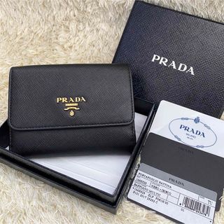 プラダ(PRADA)の極美品✨プラダ PRADA サフィアーノレザー ブラック ピンク 折り財布(財布)