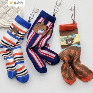 ENDO SOCKS可愛い熊デザインの踵跡なしタイプ子供靴下ハイソックス(靴下/タイツ)