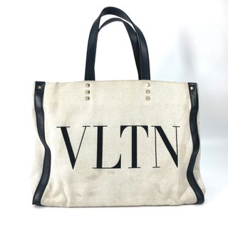 VALENTINO - ヴァレンティノ VALENTINO VLTN ロゴ スタッズ ショルダーバッグ トートバッグ レザー/キャンバス ベージュ