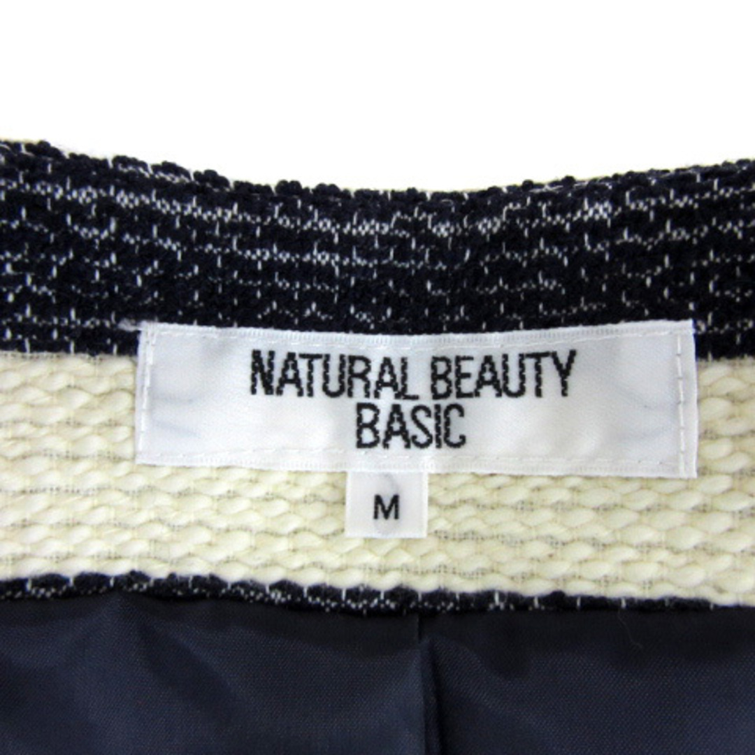 NATURAL BEAUTY BASIC(ナチュラルビューティーベーシック)のナチュラルビューティーベーシック ノーカラージャケット ボーダー柄 M 紺 レディースのジャケット/アウター(ブルゾン)の商品写真