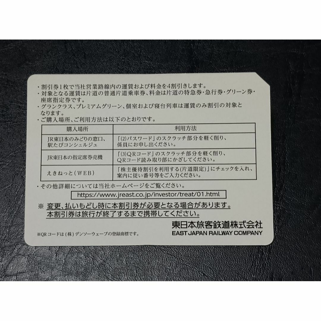 JR(ジェイアール)の【即日発送】 JR東日本：株主優待割引券(40%割引) １枚 チケットの乗車券/交通券(鉄道乗車券)の商品写真