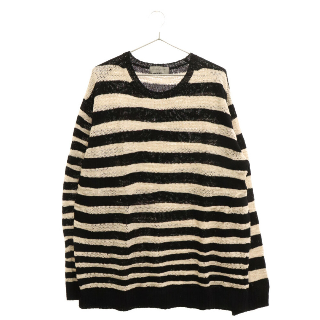 Yohji Yamamoto POUR HOMME ヨウジヤマモト プールオム 5G1P DEFORMED BORDER ROUND NECK LONG SLEEVE オーバーサイズボーダーニット 長袖セーター ブラック/ホワイト HZ-K01-090615センチ肩幅