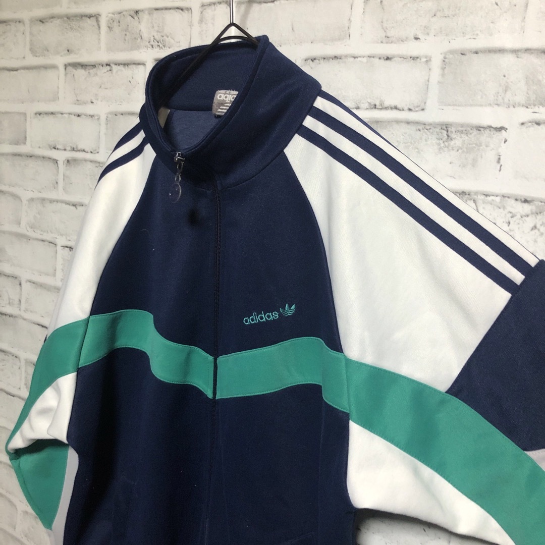 80s⭐️adidas トラックジャケット L 刺繍ロゴ vintage 紺白緑 80s⭐️adidas トラックジャケット L 刺繍ロゴ vintage 紺白緑