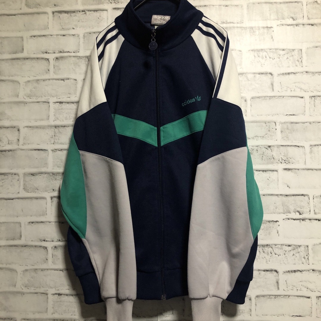 80s⭐️adidas トラックジャケット L 刺繍ロゴ vintage 紺白緑 80s⭐️adidas トラックジャケット L 刺繍ロゴ vintage 紺白緑