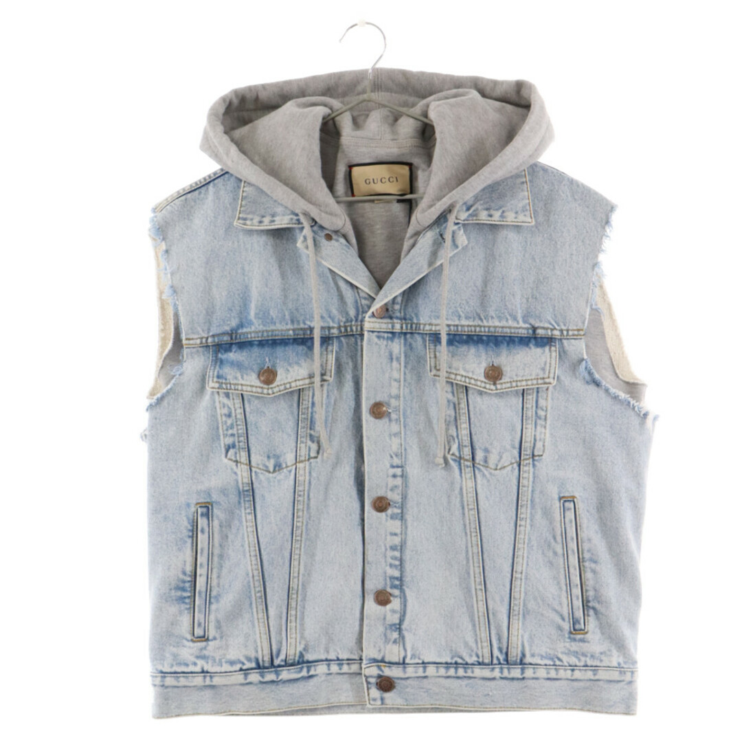 Gucci(グッチ)のGUCCI グッチ 22SS Hollywood Babylon Denim Hoodie Vest ハリウッドバビロン デニムフーディベスト ブルー/グレー 697042 XDB0U メンズのトップス(ベスト)の商品写真