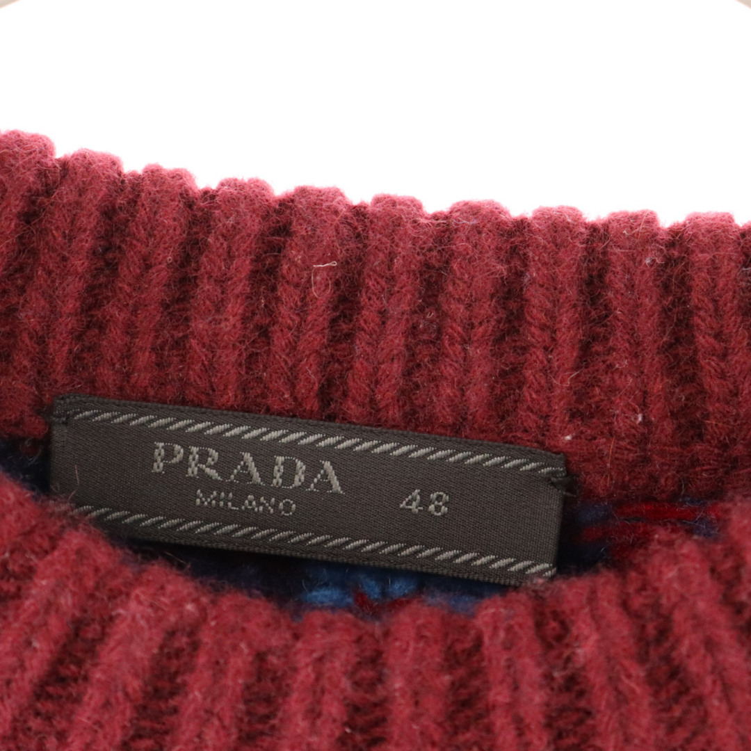 PRADA(プラダ)のPRADA プラダ ラバーロゴパッチ ノルディック柄 カシミヤ混 クルーネックニットセーター マルチ UMA854 メンズのトップス(ニット/セーター)の商品写真