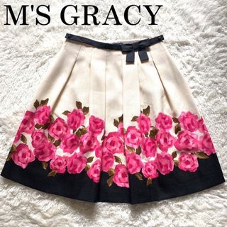 エムズグレイシー M'S GRACY 花柄フレアスカート 膝丈 フレア サテン