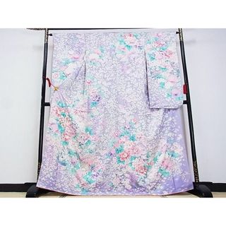 平和屋川間店■豪華振袖　駒刺繍　草花文　銀彩　着丈167cm　裄丈64cm　正絹　逸品　A-zi5194(振袖)