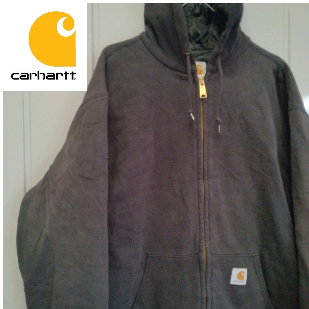 carhartt(カーハート)の古着　carhart　カーハート　90s フルジップパーカー　くすみブラック メンズのトップス(パーカー)の商品写真