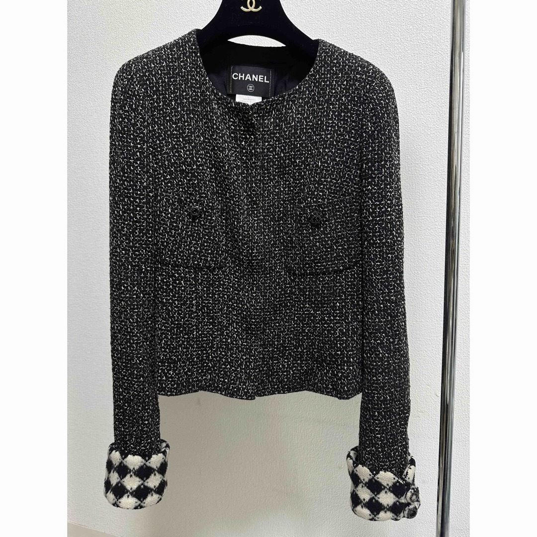 CHANEL 08Aシルクツイードジップジャケット CHANEL 08Aシルクツイードジップジャケット