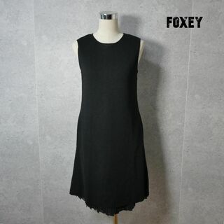 フォクシー(FOXEY)の美品 FOXEY ドレスリネンキャンドル 膝丈 ノースリーブ ワンピース(ひざ丈ワンピース)