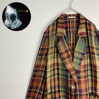 バーバリー(BURBERRY)の【バーバリープローサム　テーラードジャケット　ヴィンテージ　紫　緑　古着】(テーラードジャケット)