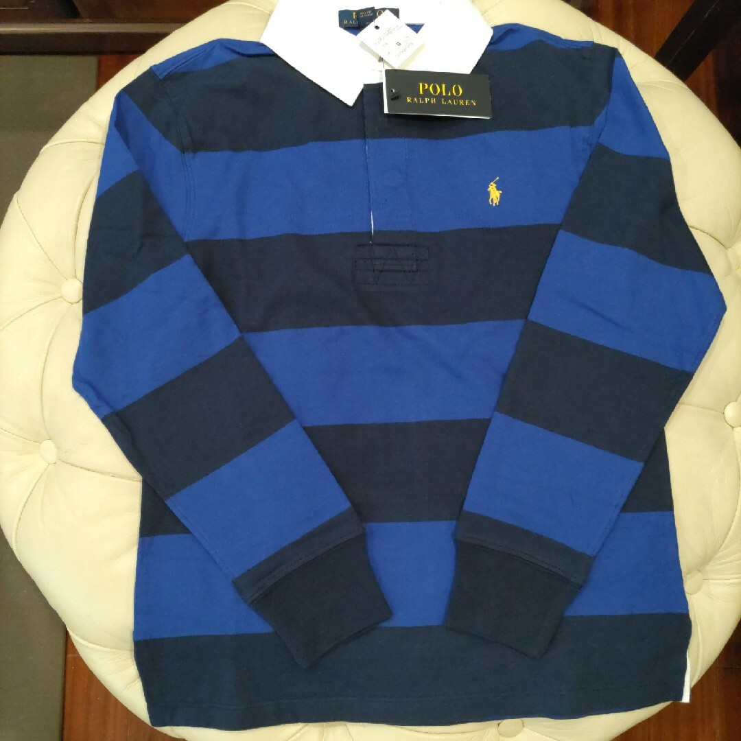 Ralph Lauren(ラルフローレン)の★新品★ラルフローレン　長袖ポロシャツ（ラガーシャツ）150　ブルー×ネイビー キッズ/ベビー/マタニティのキッズ服男の子用(90cm~)(Tシャツ/カットソー)の商品写真