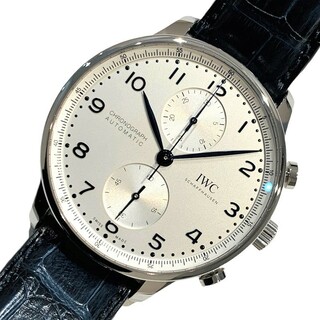 IWC - 　インターナショナルウォッチカンパニー IWC ポルトギーゼ クロノグラフ シルバー文字盤 IW371605 ステンレススチール SS/レザーストラップ（ブルー） 自動巻き メンズ 腕時計