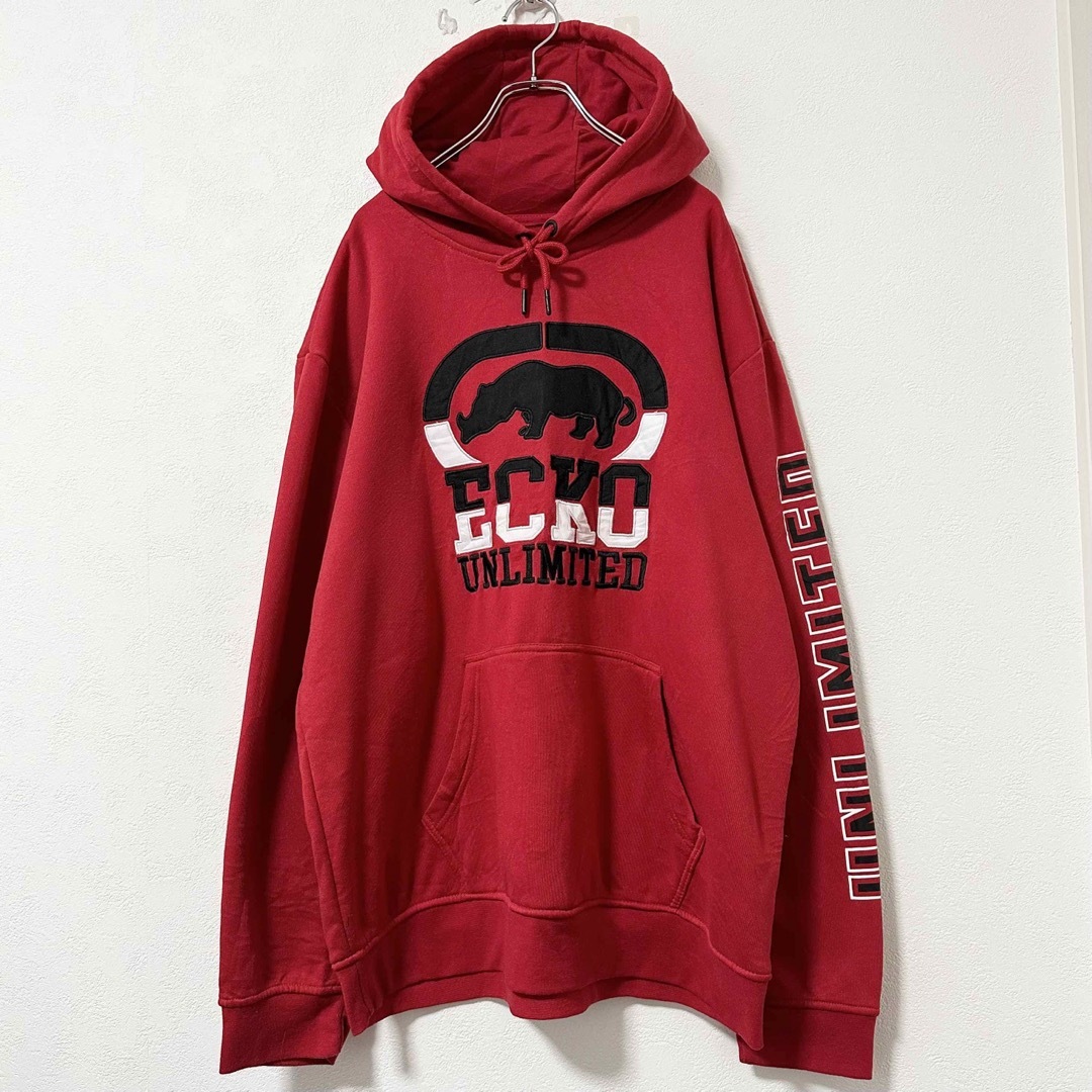 ECKŌ UNLTD（ECKO UNLTD）(エコーアンリミテッド)の美品★ECKO UNLTD./エコー★パーカー★フーディー★レッド/赤黒白★XL メンズのトップス(パーカー)の商品写真