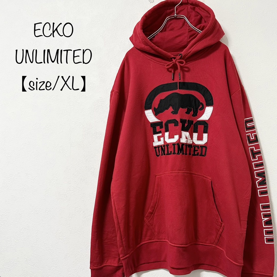 ECKŌ UNLTD（ECKO UNLTD）(エコーアンリミテッド)の美品★ECKO UNLTD./エコー★パーカー★フーディー★レッド/赤黒白★XL メンズのトップス(パーカー)の商品写真