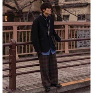 サンシー(SUNSEA)のURU 19AW WOOL CHECK WIDE PANTS(スラックス)